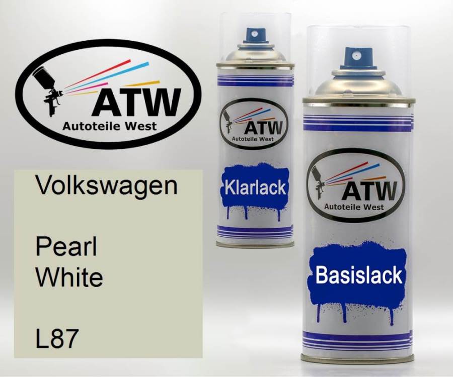 Volkswagen, Pearl White, L87: 400ml Sprühdose + 400ml Klarlack - Set, von ATW Autoteile West.